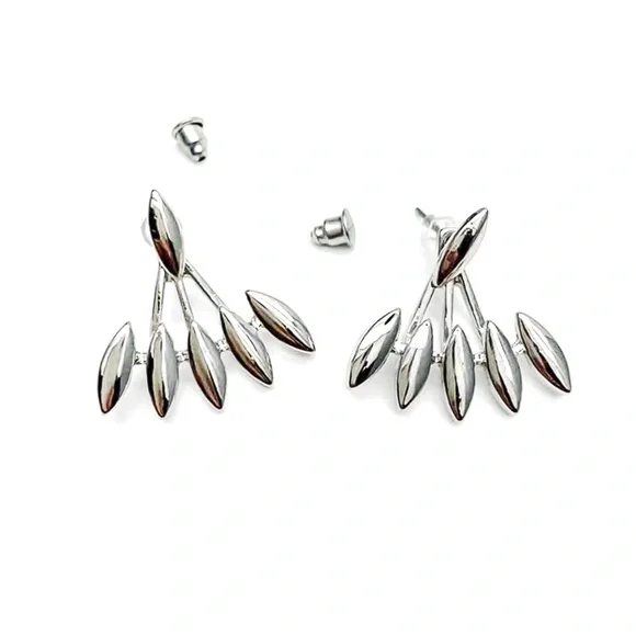 Silver Oblong Studs w/Matching Earring Jackets - Picture 5 of 7